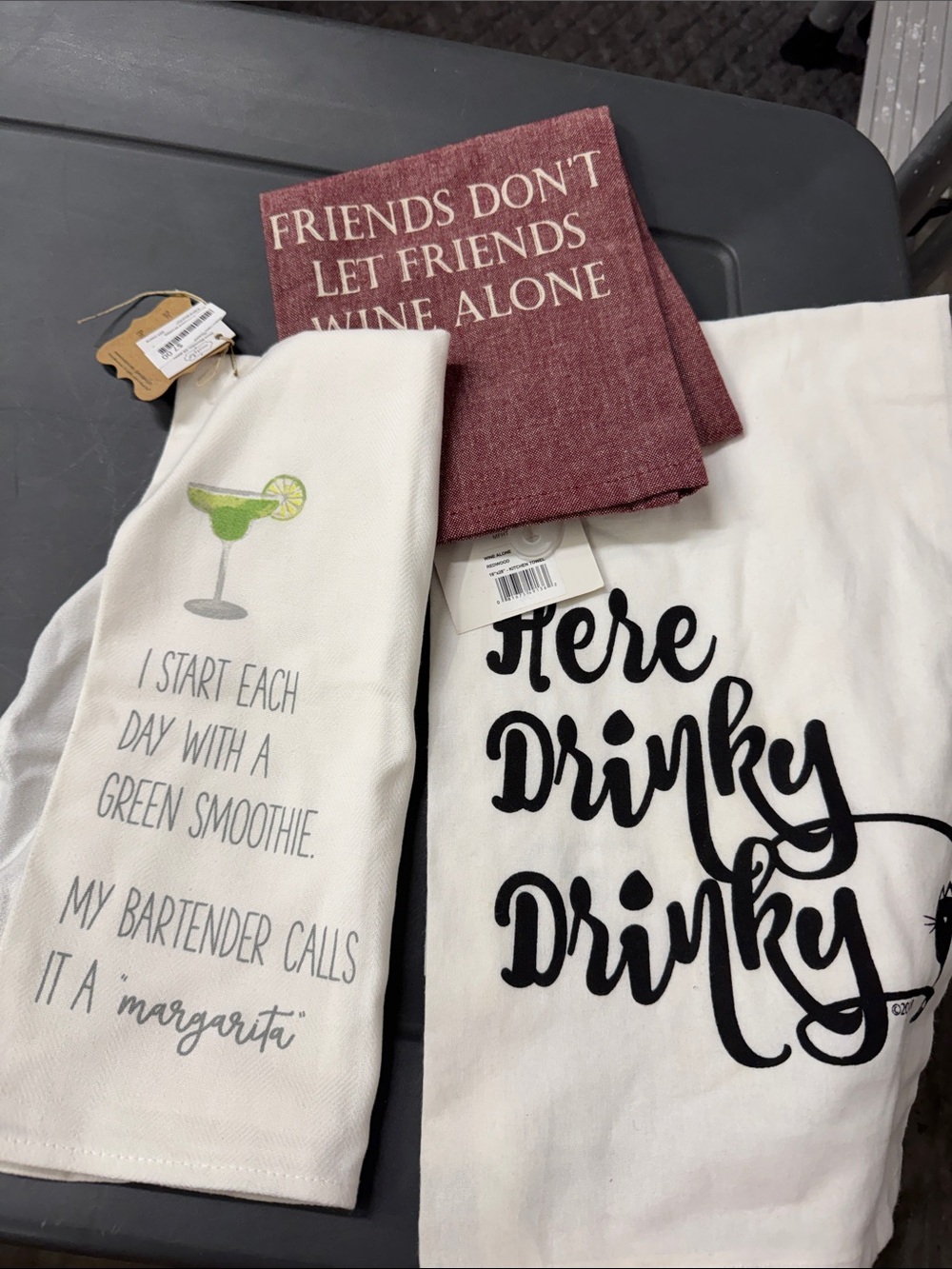 Set of Fun Cocktail & Wine Kitchen Towels - White and Red